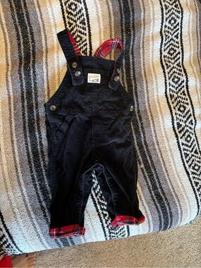 Carter's Black Corduroy Overalls with Red Plaid Trim
